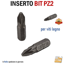 Load image into Gallery viewer, INSERTO BIT PZ2 PER VITI LEGNO 1/4&quot;x25mm POZIDRIVE HQ PER AVVITATORE
