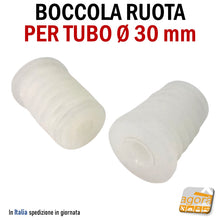 Load image into Gallery viewer, BOCCOLA PER TUBO D30MM PER RUOTE CON PERNO LISCIO CALETTATO FORO 10MM NYLON BIANCA x tubo tondo tubi rotondi inserto a pressare stender carrelli ruota calettata professionale
