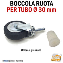 Load image into Gallery viewer, BOCCOLA PER TUBO D30MM PER RUOTE CON PERNO LISCIO CALETTATO FORO 10MM NYLON BIANCA x tubo tondo tubi rotondi inserto a pressare stender carrelli ruota calettata boccole
