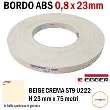 Carica l&#39;immagine nel visualizzatore di Gallery, BORDO ABS EGGER BEIGE CREMA U222 ST9 0,8 X 23MM ROTOLO 75MT PER BORDATRICE in rotolo
