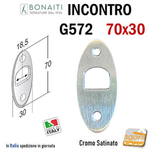 Load image into Gallery viewer, Riscontro Gaccia G572 Bonaiti 70x30 x Serrature Scorrevoli scrigno a gancio Cromo Satinato Cromata satinata Incontro riscontro gaccia per porte
