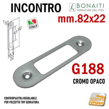 Carica l&#39;immagine nel visualizzatore di Gallery, gaccia per serrature porte 
CONTROPIASTRA REGOLABILE MM 82X22 PER POZZETTO 709 -
BORDO TONDO BONAITI G188 Mostrina frontale 22x82mm argento cromo opaco 4G18800095
