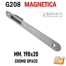 Carica l&#39;immagine nel visualizzatore di Gallery, contropiastra magnetica gaccia riscontro incontro magnetico solo scrocco in alto magnetico Bonaiti ITA cm 2x19 mm 190x20 argentato G208
