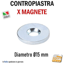 Carica l&#39;immagine nel visualizzatore di Gallery, CONTROPIASTRA CALAMITA PER MOBILI MAGNETE TONDA D15x2 FORO SVASATO D4 pz10 0631
