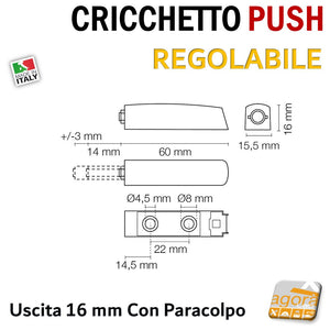 misure disegno tecnico cricchetto push uscita piccolo