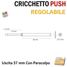 Carica l&#39;immagine nel visualizzatore di Gallery, CRICCHETTO PUSH REGOLABILE PER APERTURA ANTE INVISIBILI MOBILE SENZA MANIGLIA INCASSO CORSA 37 GRIGIO CHIARO disegno misure robusto forte Lungo
