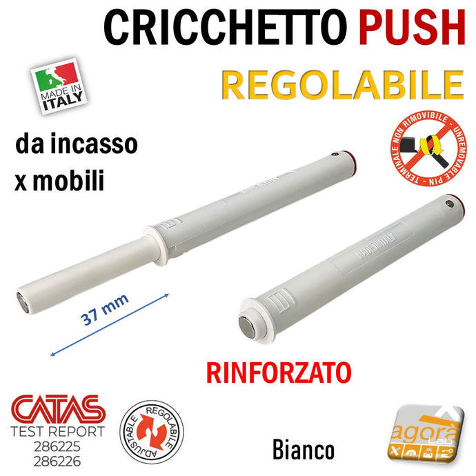 CRICCHETTO PUSH FORTE MAGNETE REGOLABILE INCASSO D10 LUNGO BIANCO PER APERTURA ANTE INVISIBILI MOBILE SENZA MANIGLIA