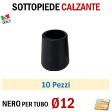 Carica l&#39;immagine nel visualizzatore di Gallery, TAPPO CALZANTE PVC GOMMA NERO PUNTALE PLASTICA SOTTOPIEDE TUBO TONDO TAPPI SEDIE SEDIA TAVOLI BASTONI TUBI TUBETTI DIAMETRO 12mm Ø1,2cm
