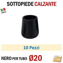 Carica l&#39;immagine nel visualizzatore di Gallery, TAPPO CALZANTE PVC GOMMA NERO PUNTALE PLASTICA SOTTOPIEDE TUBO TONDO TAPPI SEDIE SEDIA TAVOLI BASTONI TUBI TUBETTI DIAMETRO 20mm Ø2cm
