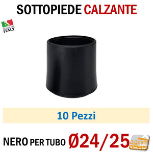 TAPPO CALZANTE PVC GOMMA NERO PUNTALE PLASTICA SOTTOPIEDE TUBO TONDO TAPPI SEDIE SEDIA TAVOLI BASTONI TUBI TUBETTI DIAMETRO 24mm 25mm Ø2.4cm Ø2.5cm