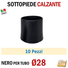 Carica l&#39;immagine nel visualizzatore di Gallery, TAPPO CALZANTE PVC GOMMA NERO PUNTALE PLASTICA SOTTOPIEDE TUBO TONDO TAPPI SEDIE SEDIA TAVOLI BASTONI TUBI TUBETTI DIAMETRO 28mm Ø2.8cm
