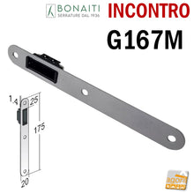 Carica l&#39;immagine nel visualizzatore di Gallery, CONTROPIASTRA RISCONTRO 
INCONTRO GACCIA BONAITI Modello G167M PER SERRATURE BONAITI MAGNETICHE FRANCE F80 F85 MAGNETICO CAVA ALTA frontale mm 175 x 20
