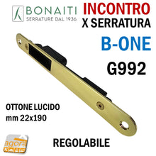 Carica l&#39;immagine nel visualizzatore di Gallery, Riscontro Gaccia G992 Bonaiti 22x190 Ottone Lucido Regolabile x Serrature B-ONE Magnetiche incontro Contropiastra per serratura 4G99200015
