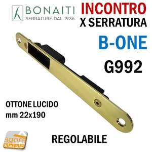 Riscontro Gaccia G992 Bonaiti 22x190 Ottone Lucido Regolabile x Serrature B-ONE Magnetiche incontro Contropiastra per serratura 4G99200015