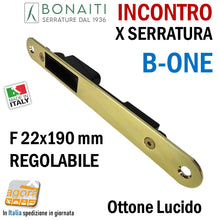 Carica l&#39;immagine nel visualizzatore di Gallery, Riscontro Gaccia G992 Bonaiti 22x190 Ottone Lucido Regolabile x Serrature B-ONE Magnetiche incontro Contropiastra per serratura 4G99200015 ottonata
