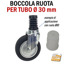 Load image into Gallery viewer, BOCCOLA PER TUBO D30MM PER RUOTE CON PERNO LISCIO CALETTATO FORO 10MM NYLON BIANCA x tubo tondo tubi rotondi inserto a pressare stender carrelli ruota calettata inserire
