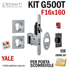 Load image into Gallery viewer, serratura per porte scorrevoli scrigno con cilindro yale maniglie quadrate con tirante frontale 160x16 bonaiti EASY TQY G500T Cromo satinato
