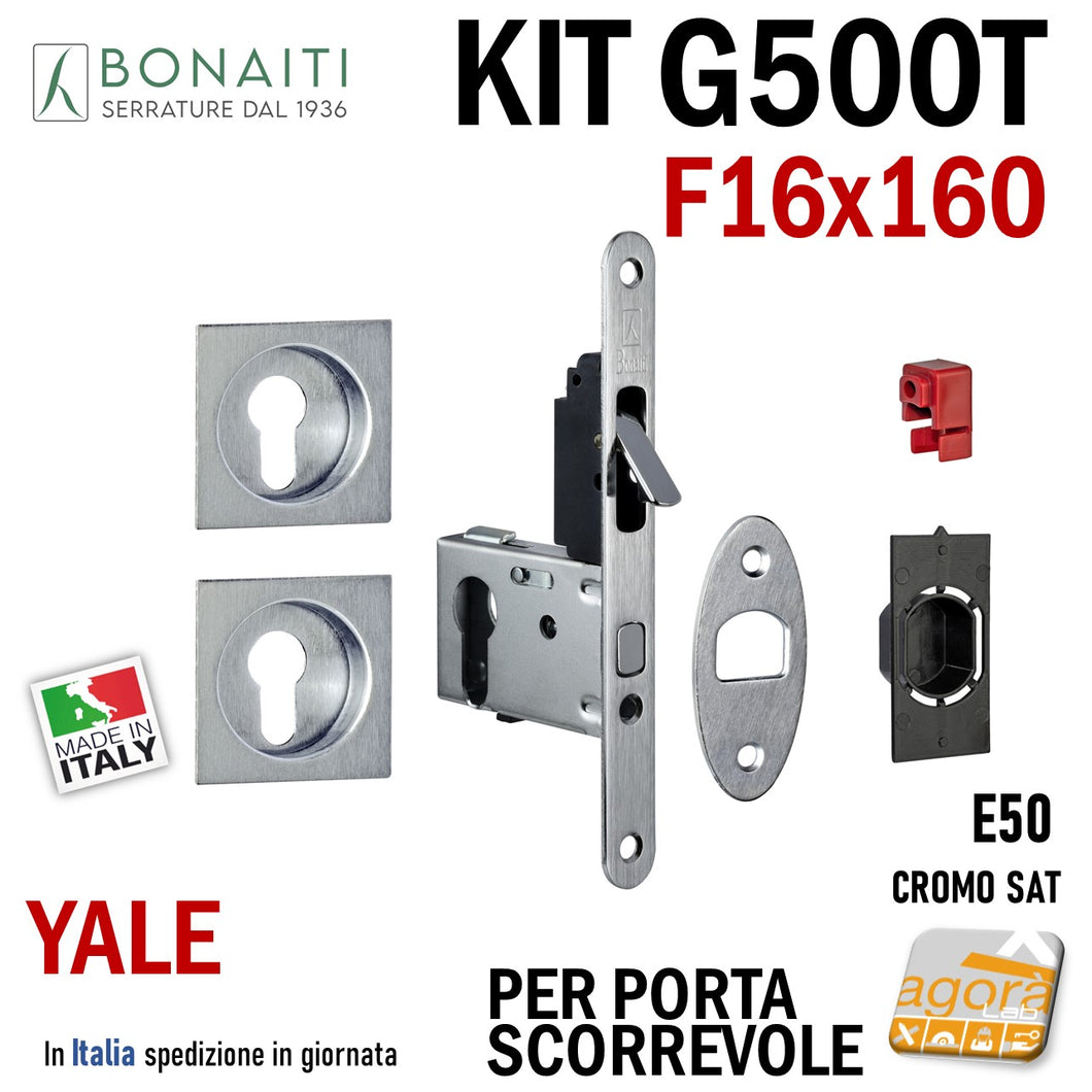 serratura per porte scorrevoli scrigno con cilindro yale maniglie quadrate con tirante frontale 160x16 bonaiti EASY TQY G500T Cromo satinato