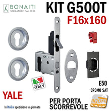 Load image into Gallery viewer, kit serratura bonaiti easy TOY f 16x160mm entrata 50mm x serrature scrigno scorrevoli completo di maniglie rosette per cilindro yale 4TH2205087 cromo satinato
