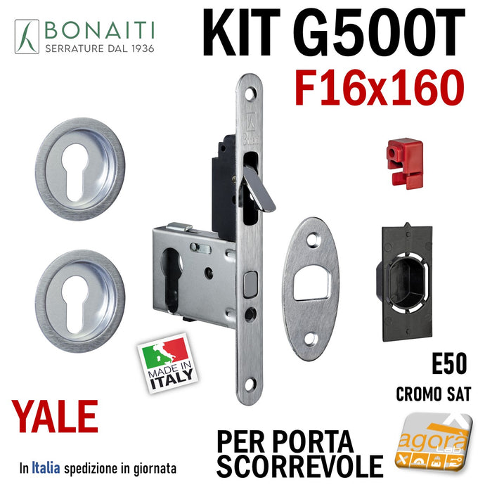 kit serratura bonaiti easy TOY f 16x160mm entrata 50mm x serrature scrigno scorrevoli completo di maniglie rosette per cilindro yale 4TH2205087 cromo satinato