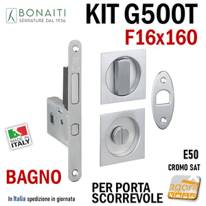 KIT SERRATURA PORTA SCORREVOLE BONAITI TQN F16x160 G500+TIR BAGNO WC MONETA CROMO SAT Q8 E50