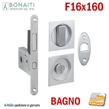 Carica l&#39;immagine nel visualizzatore di Gallery, KIT SERRATURA PORTA SCORREVOLE BONAITI TQN F16x160 G500+TIR BAGNO WC MONETA CROMO SAT Q8 E50
