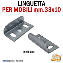 Carica l&#39;immagine nel visualizzatore di Gallery, LINGUETTA L PER MOBILI SERRATURA FERMA ANTA CASSETTO MM.33X10H REGOLABILE REGISTRABILE FISSAGGIO CON VITI BLOCCA ANTA ANTINE ANTE PICCOLA
