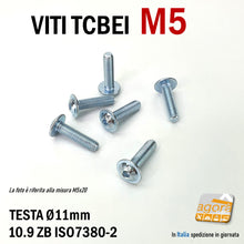 Carica l&#39;immagine nel visualizzatore di Gallery, VITE TCBEI FL M 5x14 mm ZINCATO BIANCO TESTA CILINDRICA BOMBATA BRUGOLA MA5 VITI viteria filetto metrico M 5 mm testa larga flangiata brugola ISO 7380-2
