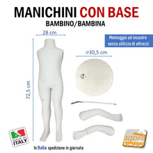 Load image into Gallery viewer, Manichino bambino manichini completi con base bimbi torso bimbo bianco base rotonda
