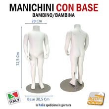 Carica l&#39;immagine nel visualizzatore di Gallery, Busto completo Manichino bambino manichini completi con base bimbi torso bimbo bianco base rotonda
