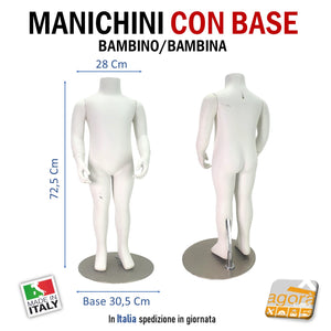 Busto completo Manichino bambino manichini completi con base bimbi torso bimbo bianco base rotonda