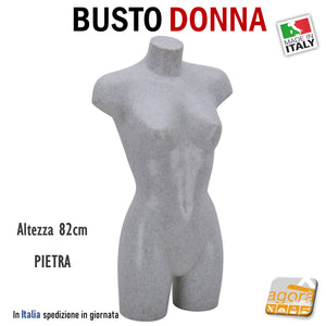 MANICHINO BUSTO DONNA H 82 CM BIANCO CON ATTACCHI SCHIENA-COLLO PER BASE grigio robusto alta qualità bello