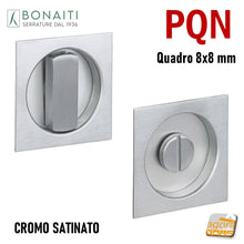 Carica l&#39;immagine nel visualizzatore di Gallery, MANIGLIA INCASSO ROSETTA PER WC BAGNO BONAITI PER PORTA SCORREVOLE SCRIGNO QUADRATO 60x60mm FORO 48mm CROMO SATINATO MODELLO PQN.8
