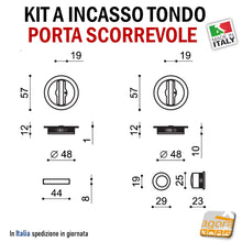 Load image into Gallery viewer, KIT MANIGLIA PER PORTA SCORREVOLE BOCCHETTA SCRIGNO FORO 48 D57 DOPPIA-LEVA BASSA CR SAT TONDA righel ribassato doppia maniglia a filo con ditale di trascinamento art 82 82SSCS
