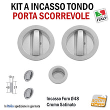 Load image into Gallery viewer, KIT MANIGLIA PER PORTA SCORREVOLE BOCCHETTA SCRIGNO FORO 48 D57 DOPPIA-LEVA BASSA CR SAT TONDA righel ribassato doppia maniglia a filo con ditale di trascinamento art 82 82SSCS
