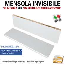 Carica l&#39;immagine nel visualizzatore di Gallery, mensola  invisibile ripiano casa ufficio arredamento design muro staffa regolabile su misura  30 mm 40 mm 140 cm
