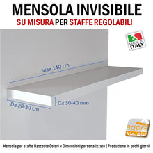 Load image into Gallery viewer, appoggio dimensioni mensola bianca invisibile ripiano casa ufficio arredamento design muro adatta per staffe regolabile su misura  40 mm 30 mm 140 cm
