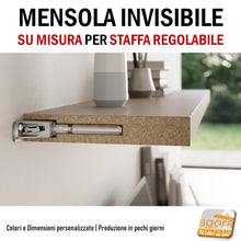 Load image into Gallery viewer, mensola bianca invisibile ripiano casa ufficio arredamento design muro adatta per staffe regolabile su misura  supporti40 mm   140 cm
