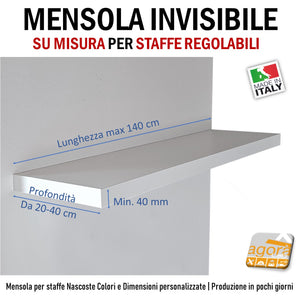 mensola bianca invisibile ripiano casa ufficio arredamento design muro adatta per staffe regolabile su misura  40 mm 140 cm