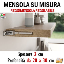 Carica l&#39;immagine nel visualizzatore di Gallery, MENSOLA SU MISURA SPESSORE 30 MM PROFONDITA  DA 20 A 30  CM PER SUPPORTI INVISIBILI REGOLABILI
