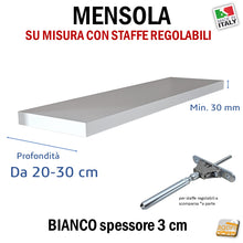 Carica l&#39;immagine nel visualizzatore di Gallery, MENSOLA SU MISURA SPESSORE 30 MM PROFONDITA  DA 20 A 30  CM PER SUPPORTI INVISIBILI REGOLABILI
