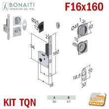 Carica l&#39;immagine nel visualizzatore di Gallery, KIT SERRATURA PORTA SCORREVOLE BONAITI TQN F16x160 G500+TIR BAGNO WC MONETA CROMO SAT Q8 E50
