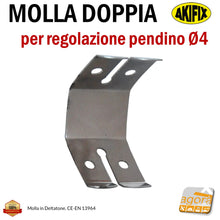 Carica l&#39;immagine nel visualizzatore di Gallery, MOLLA DOPPIA PER REGOLAZIONE 
PENDINI FORO Ø4mm CONTROSOFFITTI CARTONGESSO CARTONGESSI PENDINAGGI PENDINO D4 Molletta sospensioni akifix 8051277022709

