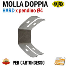 Carica l&#39;immagine nel visualizzatore di Gallery, MOLLA DOPPIA PER REGOLAZIONE 
PENDINI FORO Ø4mm CONTROSOFFITTI CARTONGESSO CARTONGESSI PENDINAGGI PENDINO D4 Molletta sospensioni professionale alta qualità
