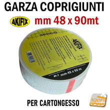 Carica l&#39;immagine nel visualizzatore di Gallery, NASTRO A RETE IN FIBRA DI VETRO GARZA COPRIGIUNTI ADESIVA MM 48 METRI 90 akifix 48x90mt coprigiunta professionale
