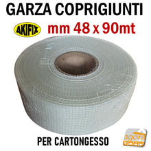 Carica l&#39;immagine nel visualizzatore di Gallery, NASTRO A RETE IN FIBRA DI VETRO GARZA COPRIGIUNTI ADESIVA MM 48 METRI 90 akifix 48x90mt coprigiunta professionale x stuccare le lastre cartongesso
