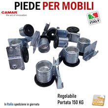 Carica l&#39;immagine nel visualizzatore di Gallery, Piedino livellatore laterale per mobili fissaggio alla spalla 300 Camar - Escursione 20mm Portata 150kg piedi per armadi spalla mobile da avvitare impronta larga 8022543018658
