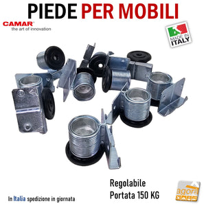 Piedino livellatore laterale per mobili fissaggio alla spalla 300 Camar - Escursione 20mm Portata 150kg piedi per armadi spalla mobile da avvitare impronta larga 8022543018658