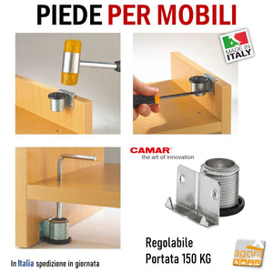 Piedino livellatore laterale per mobili fissaggio alla spalla 300 Camar - Escursione 20mm Portata 150kg piedi per armadi spalla mobile da avvitare impronta larga