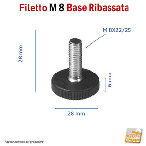 piedino livellatore piede regolabile filettato zincato M8 piatto basso ridotto nero 8x25
